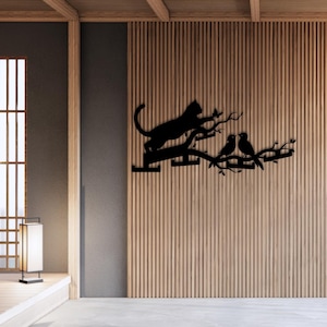 Cat and Birds Wall Hook – Playful Laser Cut Metal Hanger for Animal Lovers