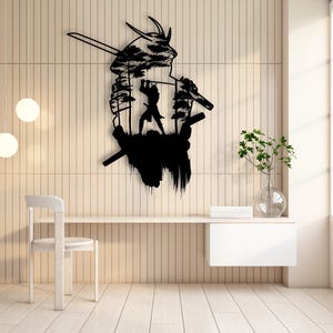 Samurai Wall Art – Warrior Silhouette Metal Wall Decor, Zen Minimalist Japanese Art for Living Room or Dojo