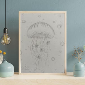 Handmade Jellyfish Art by Young Artist | Original Ink Drawing | Ocean-Themed Gift | Child’s Artwork | 5x7” Print | Sea Creature Decor