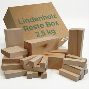 Recortes de tilo en caja de 2,5 kg | Mezcla de maderas para manualidades | Madera de tilo para tornear y tallar | Residuos de madera sostenibles | EdpaS madera para tallar, madera para manualidades