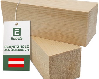 Edpas Schnitzholz Zirbe - 2er Set Holzblock (20x7x7cm) - Große Schnitzholz Rohlinge - Naturbelassenes Holz zum Schnitzen - Drechselholz