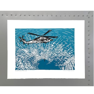 Rescue Swimmer and MH-60S Original Handmade Block Print