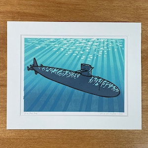 Dive, Dive, Dive - Fast Attack Submarine Original Handmade Blockprint