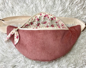Sac banane velours côtelé vieux rose