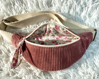 Sac Banane enfant velours côtelé vieux rose