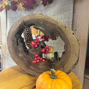 Herbst Holzscheibe mit Pilz
