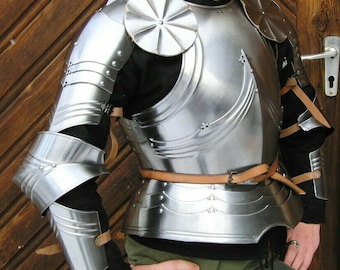 18 Gauge Steel Medieval Gothic Knight Body Armor Suit Larp Crusader Wearable Knight Suit of Armor 15th Century Combat German Armor