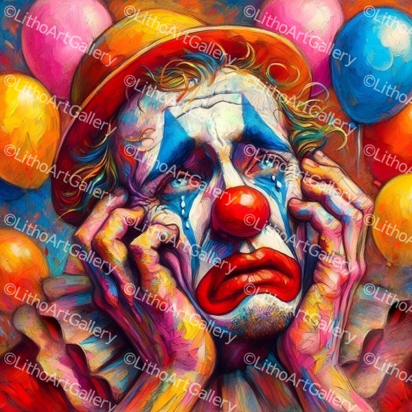 Sad clown - Frame on Canva - Home decor - digital painting - Clown triste - Cadre sur toile - Art numérique  60 x 60 cm