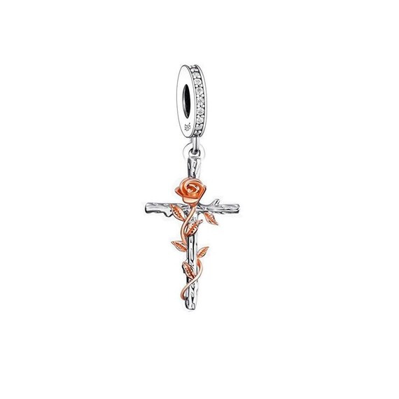  Holly Bible, Cross And Angel Dangle Charm For Bracelet