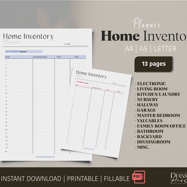 Room by Room Inventory Template Etsy