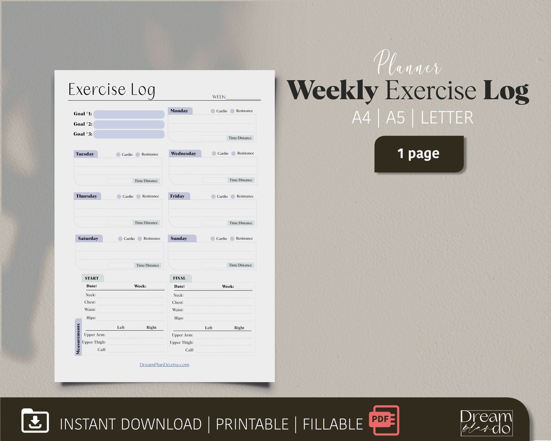 Weekly Workout Schedule With Goal, Minimal PDF Fillable/printable ...