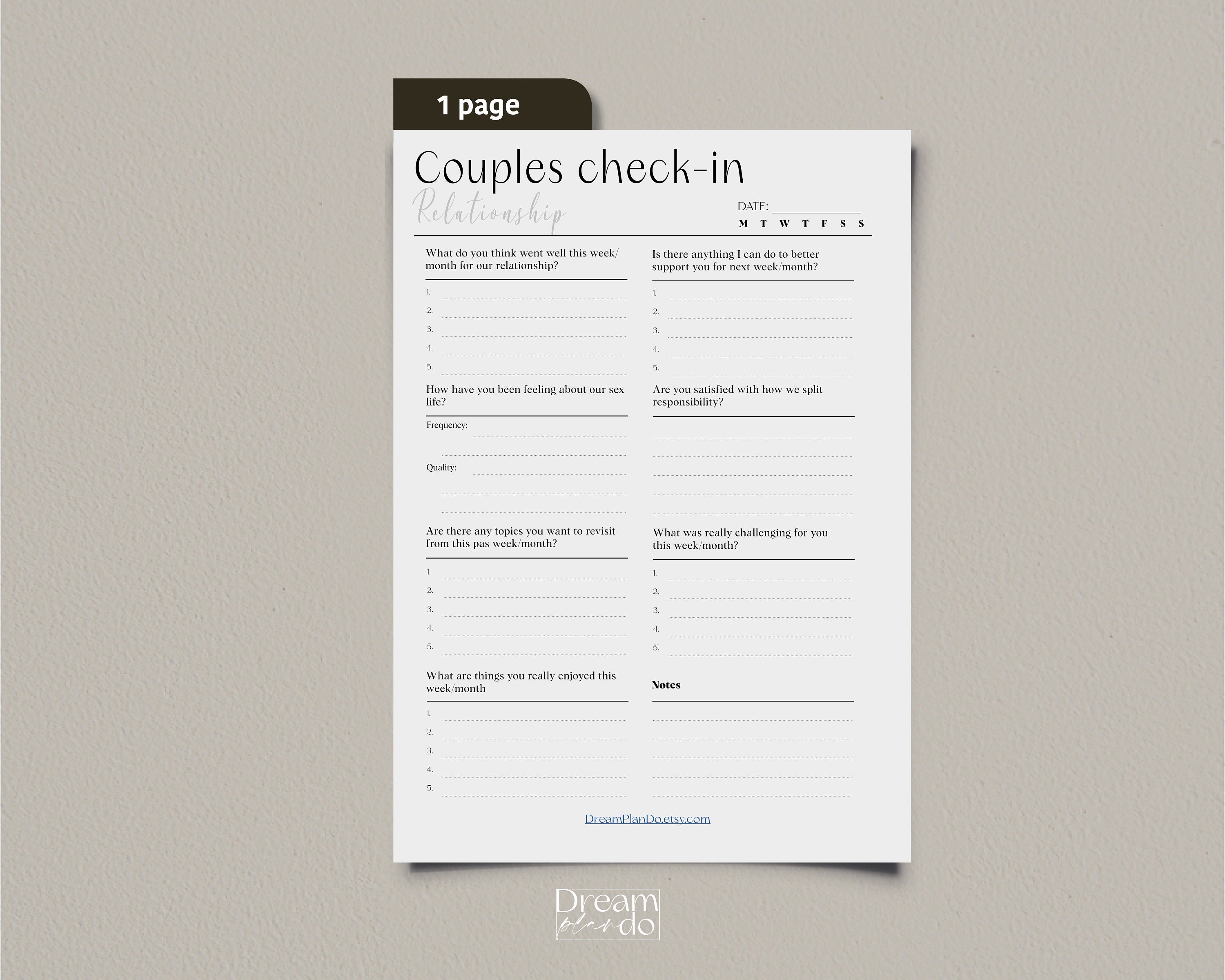 Weekly/monthly Couples Check In, Minimal PDF Fillable/printable Weekly/monthly Couples Check In, Minimal PDF Fillable/printable