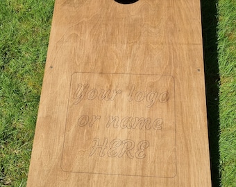 Personalised Cornhole board - finished in light brown wood preserver.