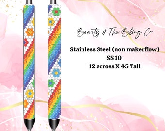 Rainbow Flower Twist SS10 or 3MM pen pattern 12 x45 | Flower Pride Pen Pattern SS 10 or 3 MM 12 x 45 | non maker flo Stainless Steel Pens