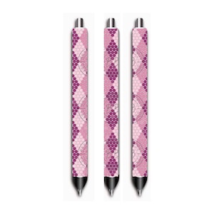 May include: Three pink and purple patterned pens with silver caps and clips.