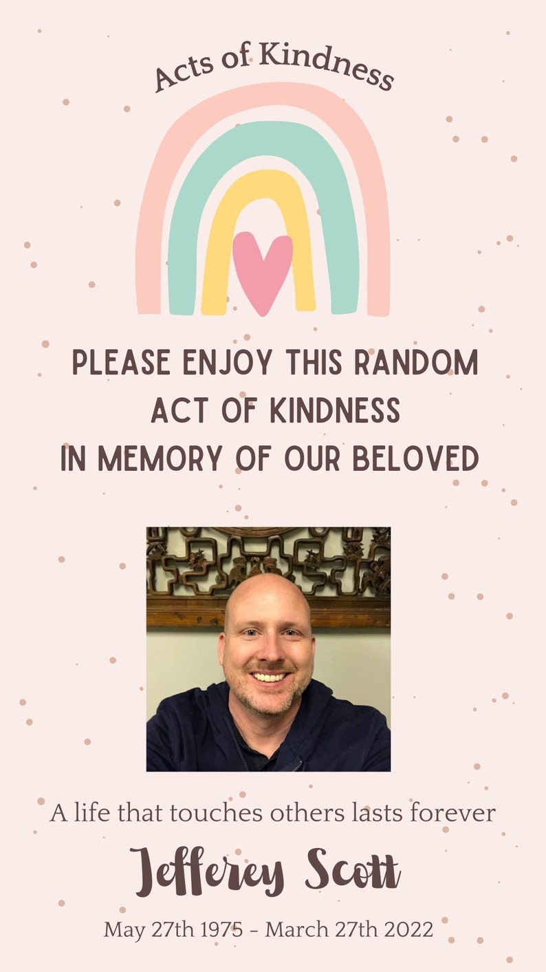 Acts of Kindness Remembrance Card Etsy