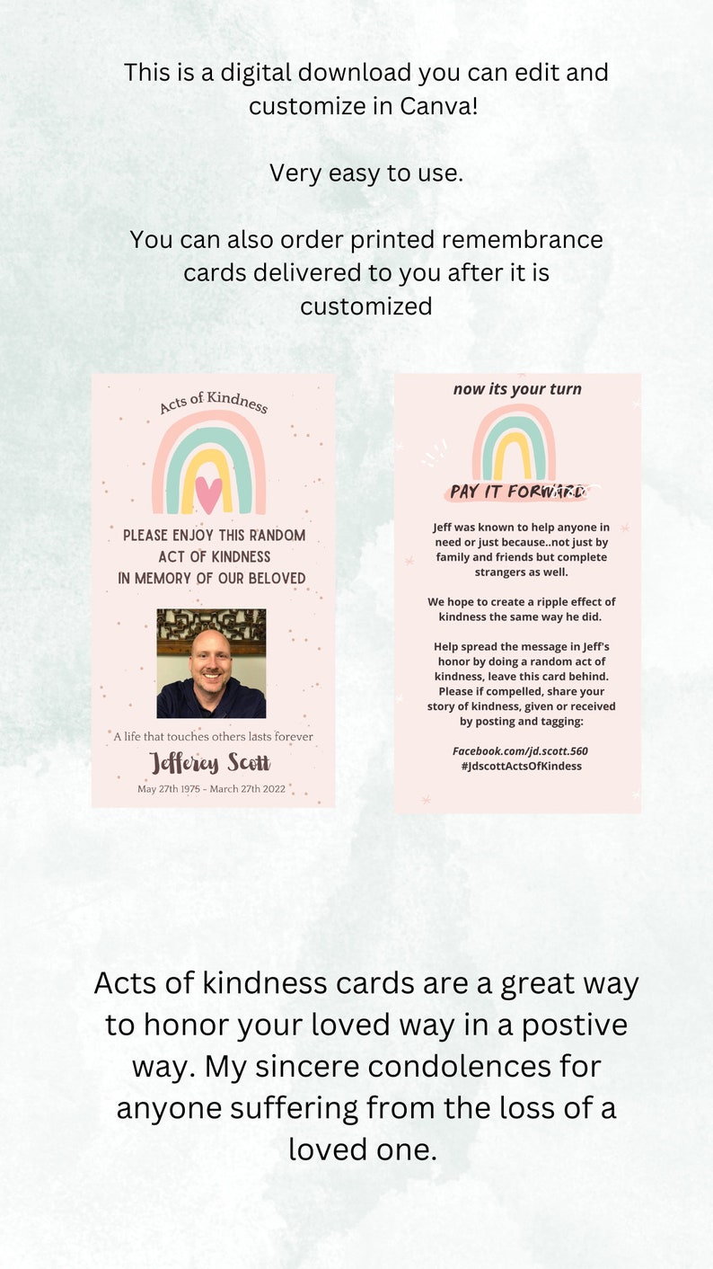 Acts of Kindness Remembrance Card Etsy