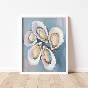 Oyster Painting, Seafood Art Print, Oyster Wall Art, Coastal Beach Print, Beach House Wall Art, Pastel Seashell Painting, Nautical