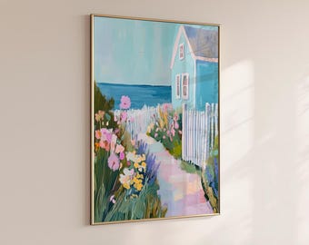 Cape Cod wall art, coastal cottage decor, Seaside printable, modern Impressionist art, New England Nautical Oceanfront Garden art Nantucket