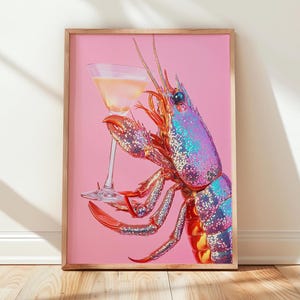 Glitter Disco Shrimp Martini Maximalist Art, Printable Photo