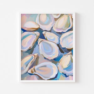 Oyster Painting, Seafood Art Print, Oyster Wall Art, Coastal Beach Print, Beach House Wall Art, Pastel Seashell Painting, Nautical