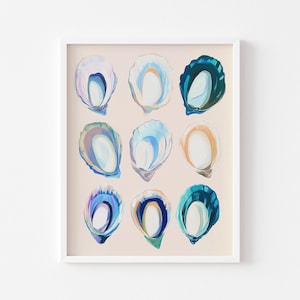 Oyster Painting, Seafood Art Print, Oyster Wall Art, Coastal Beach Print, Beach House Wall Art, Pastel Seashell Painting, Nautical