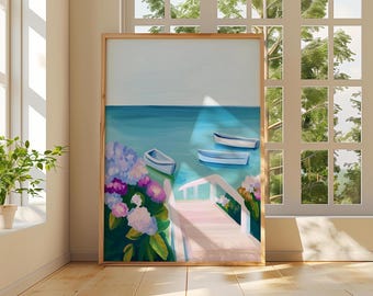 Cape Cod wall art, coastal cottage decor, Seaside printable, modern Impressionist art, New England Nautical Oceanfront Garden art Nantucket