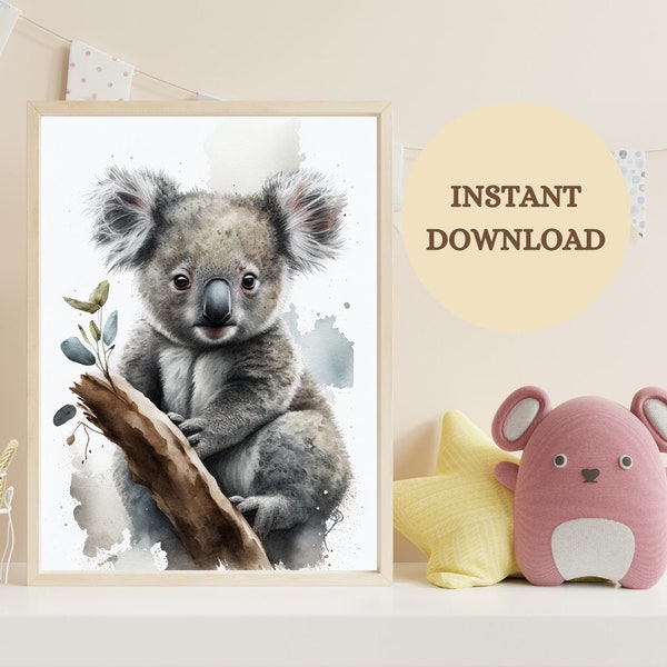 Koala Poster Kinderzimmer Baby Koala Wandbild Dekoration | KI generiertes Koala Poster Printable Kinderzimmer Poster Koala Aquarell Download