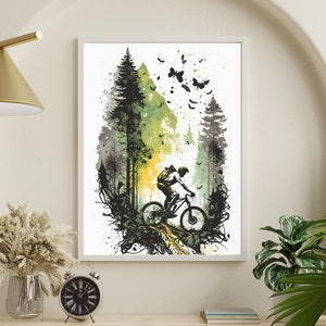 Mountain Bike Art Print, Abstract Watercolor Mountain Bike Wall Art, Mountain Bike Gift, AI Art Print,  Printable Wall Art