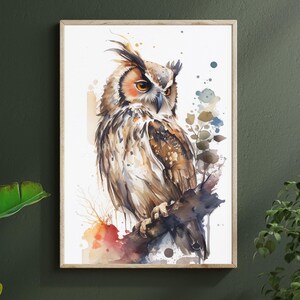 Eulen Poster Aquarell Wohnzimmer, Tiere Geschenk Eule Poster, Eule Wandbild KI Kunst, Eule Aquarell Printable Art Geschenk, Waldtiere Kunst