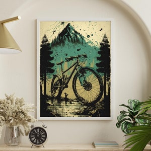 Vintage mountain bike art print, abstract wall decor, AI printable, unique vintage mountain bike gift, wall art gift