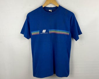 Vintage 70s United Airlines Paperthin Tee Blue Size M