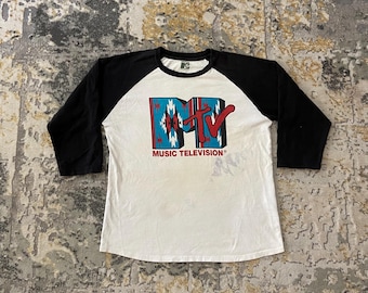 MTV Music Television Design Native Raglan 3 Quater Tee Shirt Size M