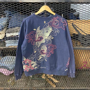 Sorrider Japan Sukajan Fisch Koi AOP Traditionelles Japan Sweatshirt Schwarz Größe L