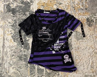 ACDC RAG Black Purple Horizontal Stripes Punk Gothic Harajuku Tshirt Shirt Size S