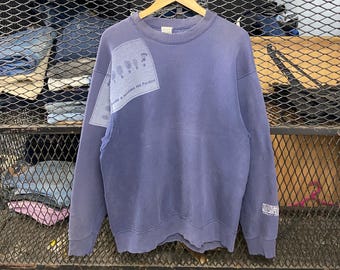 vintage writing wall analog graphic sweatshirt sweater distressed blue size L