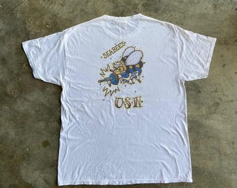 Seabees USN Iron Bee Military Navy Tee large size White