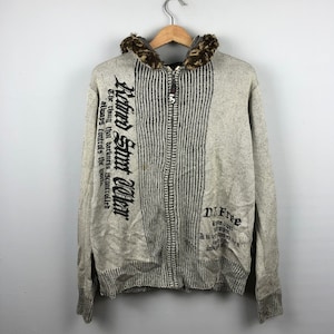 Japanese Brand DJ Free Knitwear Jumper Zipped Pull Over Sweater Grey Size L