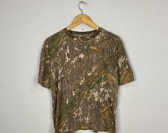 Vintage camo tree camouflage alloverprint  trebark camo Streetwear Tshirt Size XL Women