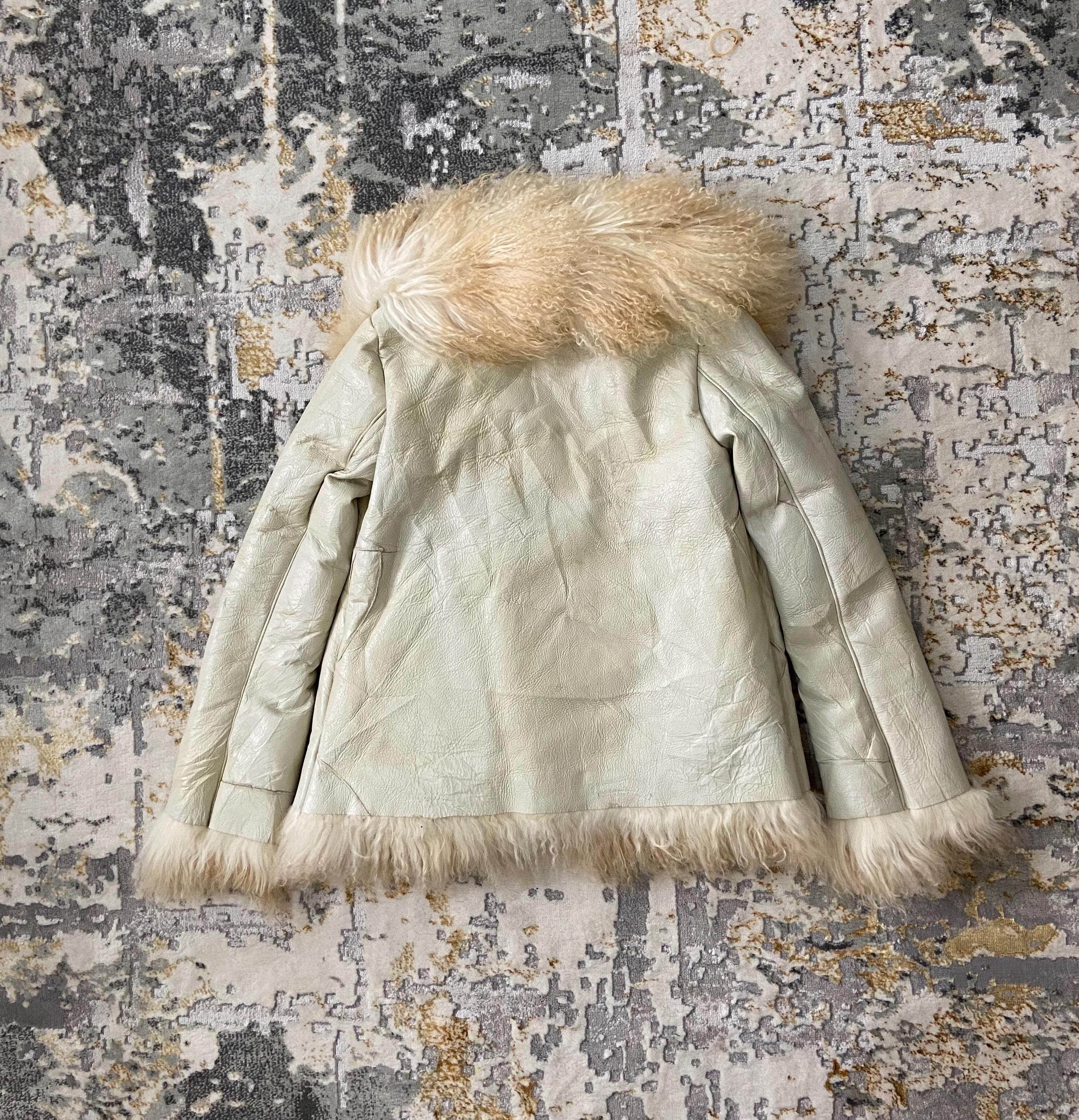 Grey Vintage Shearling Jacket With Hood Vintage Jines Tibetan Lamb