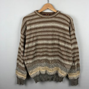 Vintage Hunt Gallery Abstract Aztec Stripe Large  Handmade Handknitted  Knitwear Sweater Size L