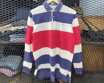 Mens Vintage 90s Ralph Lauren Blue Pink Embroidered Chest Cotton