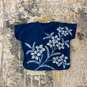 Vintage Indigo Japan Aizome Blue  Indigo Shirt Large   Floral Kimono Shirt Size L