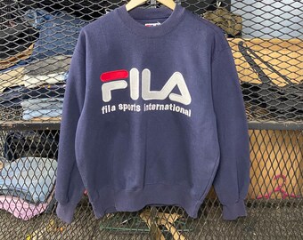 Vintage Fila Big Logo Embroidered Fila Sport Italia Fila Sweatshirt Blue Size L