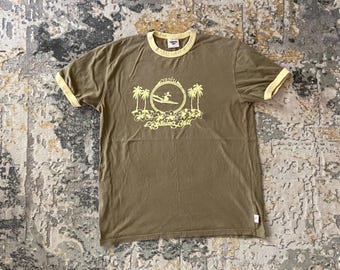 Vintage Lightning Bolts Surf Surfboard Surfing Tee Raglan Tee Brown Size L