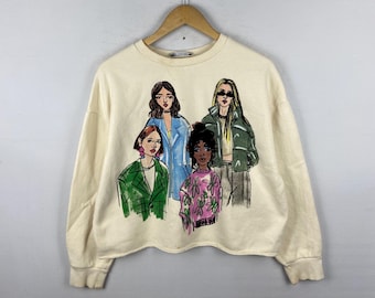 Zara Angola Ecru Sweatshirt With Girls Crewneck Sweatshirt L