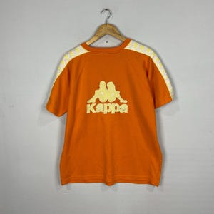 vintage kappa big logo sidetape orange tee shirt size L