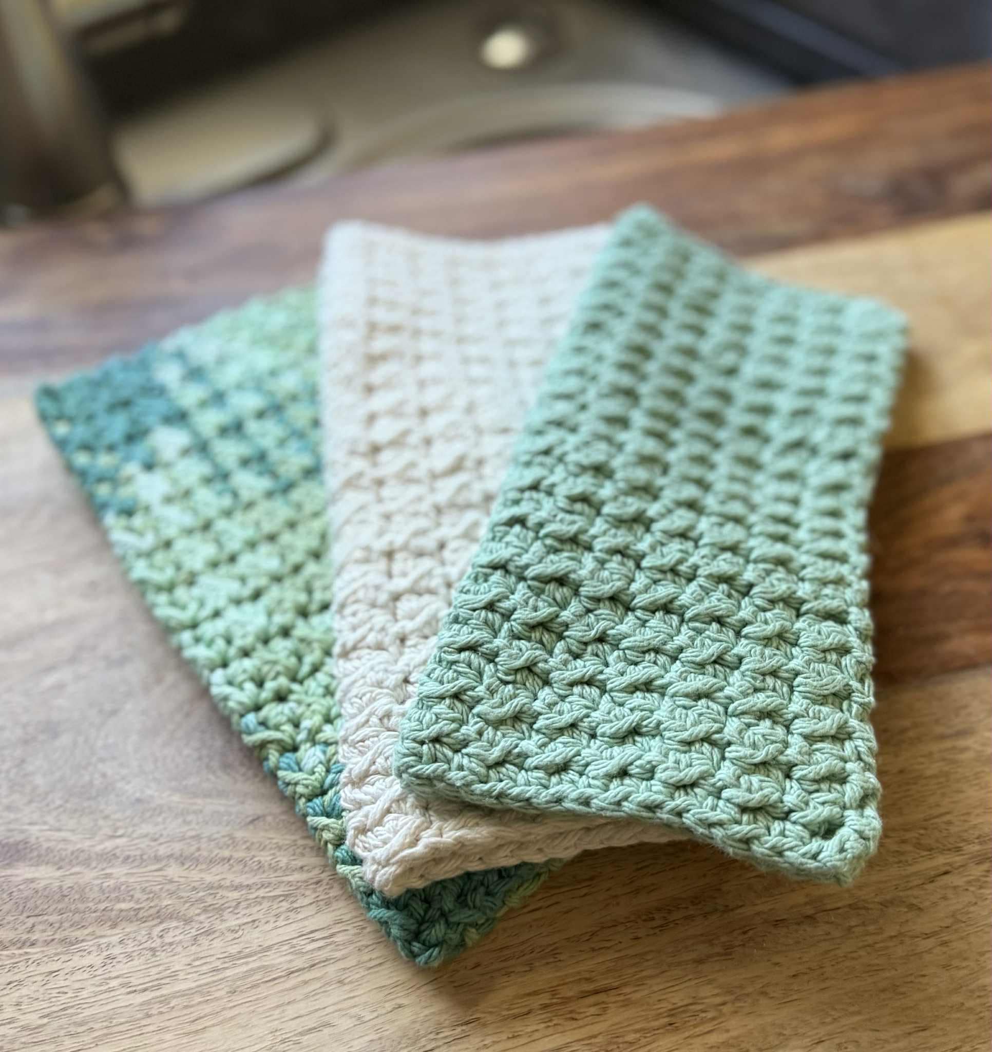 Moss Stitch Crochet Washcloth - Cotton - Eco-Friendly Reusable Cloth - Handmade for Bath or Kitchen