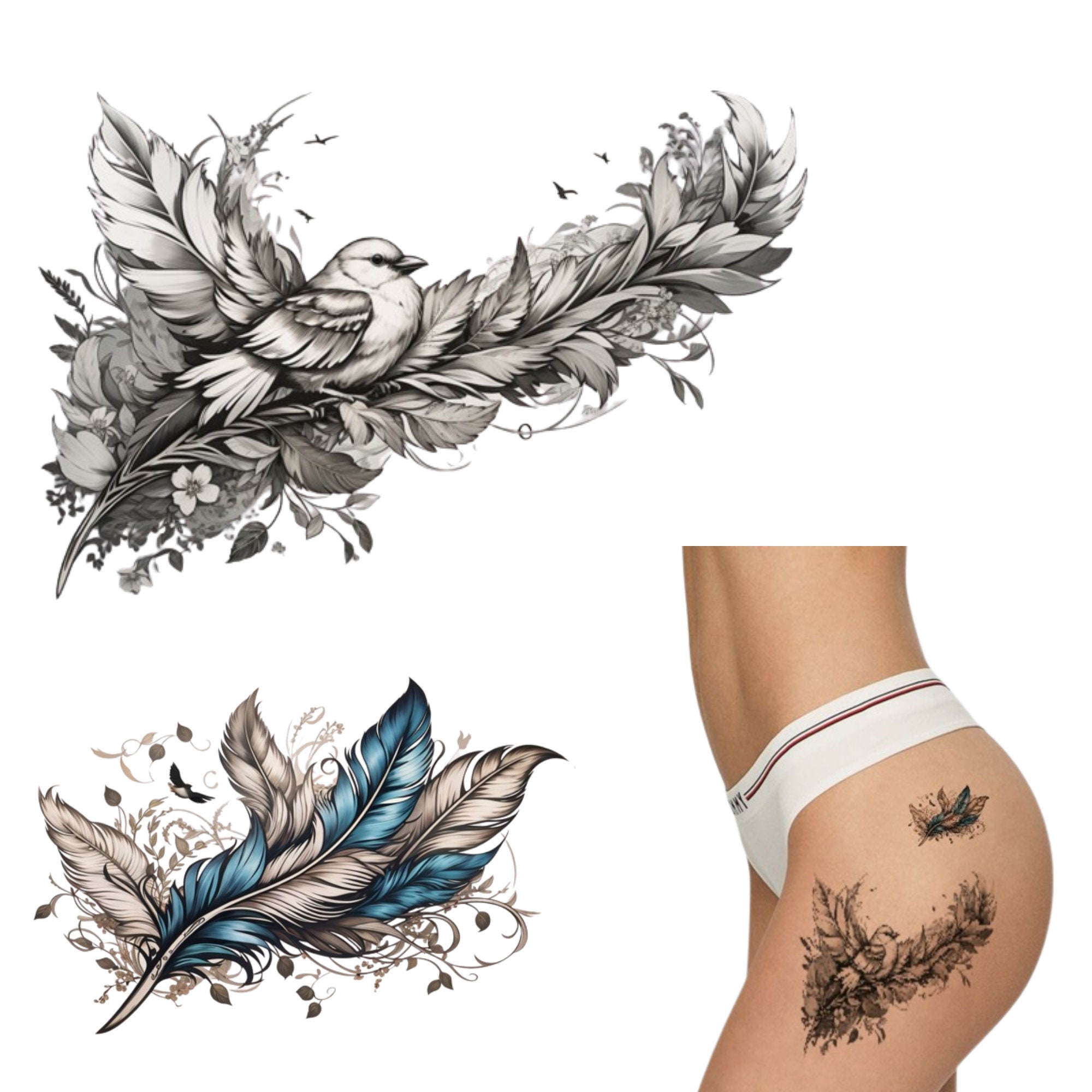 UV Blacklight Reactive Tattoos Hummingbird Temporary Rave Accessories Cover  up Sleeve Festival Henna Dove Tattoo 
