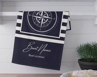 Personalized Towel For Boat, Nautical Kitchen Towel, Compass Towel, Anchor Towel, Gift For Boat Owner